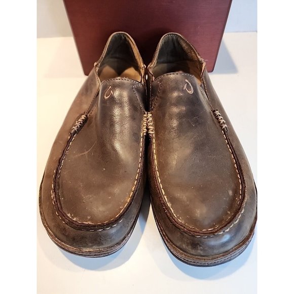 OLUKAI Moloa Leather Slip-On Shoe - (Ray / Toffee) Men’s Size 10 US / 43 EUR